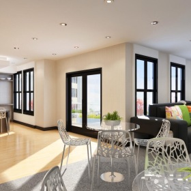 spacious clubhouse with couch